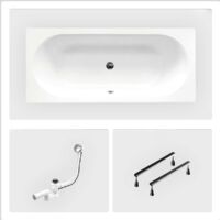 Vasca da bagno rettangolare - 160 x 75 cm - senza mobile - con piedini - Piletta cromata - VITAE