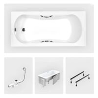 Vasca da bagno rettangolare - 150 x 70 cm - con rivestimento - Piedini - maniglie - Piletta cromata - ARIA PLUS