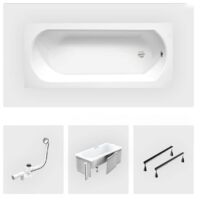 Vasca da bagno rettangolare - 160 x 75 cm - con mobile - piedini - piletta cromata - INTRICA