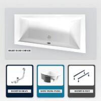 Vasca asimmetrica - 180 x 125 cm - Destra - con Rivestimento - Piedini - Scarico Cromato - INTIMA DUO