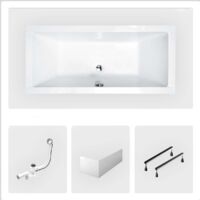 Vasca da bagno rettangolare - 175 x 80 cm - con grembiule - piedini - piletta cromata - QUADRO