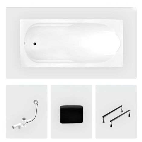 Bañera rectangular - 190 x 80 cm - sin mueble - con patas - reposacabezas - desagüe cromado - BONA