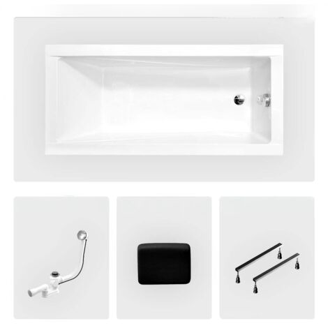 Bañera rectangular - 180 x 80 cm - sin mueble - con patas - reposacabezas - desagüe cromado - MODERN