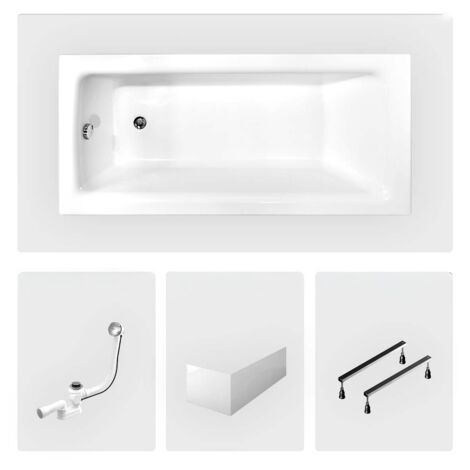 Bañera rectangular - 100 x 70 cm - con faldón blanco - patas - desagüe cromado - TALIA
