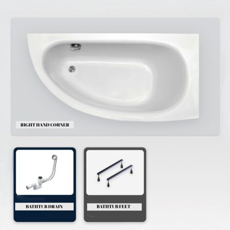 Bañera asimétrica - 150 x 70 cm - Derecha - sin Revestimiento - con Patas - Desagüe Cromado - MILENA