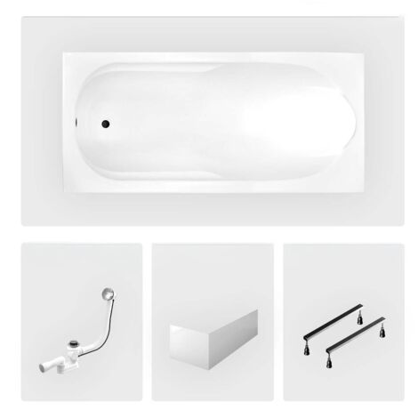 Bañera rectangular - 170 x 70 cm - con faldón blanco - patas - desagüe cromado - BONA