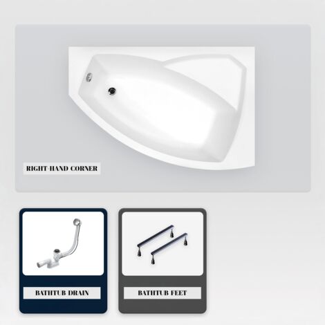 Bañera asimétrica - 130 x 85 cm - Derecha - sin Revestimiento - con Patas - Desagüe Cromado - RIMA