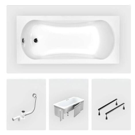 Bañera rectangular - 130 x 70 cm - con revestimiento de poliestireno - patas - desagüe cromado - ARIA