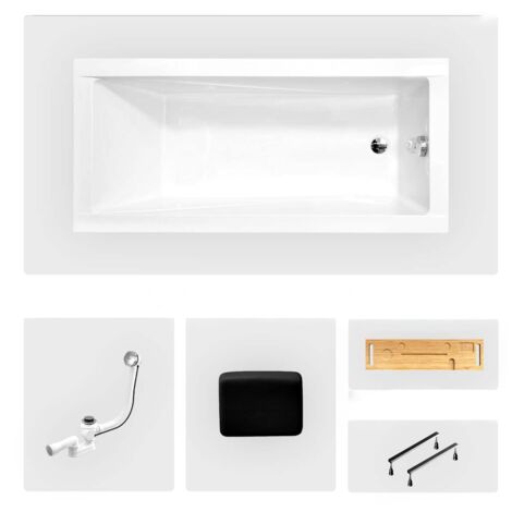 Bañera rectangular - 140 x 70 cm - sin mueble - con patas - repisa de bambú - desagüe cromado - MODERN