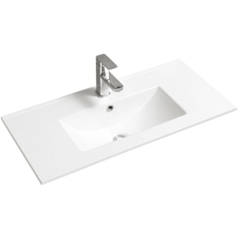 Lavabo rectangular de encastre - 80 x 39 cm - Blanco brillo - AUREA (1/5)