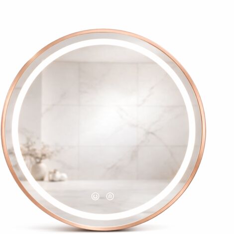 Espejo LED redondo - 60 x 60 cm - Doble iluminación LED frontal y trasera - Oro rosa - CÉLINA