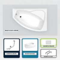Bañera asimétrica - 170 x 110 cm - Derecha - con Panel - Patas - Reposacabezas - Desagüe Cromado - RIMA