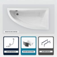 Bañera asimétrica - 150 x 70 cm - Derecha - con Revestimiento - Patas - Desagüe Cromado - PRAKTIKA