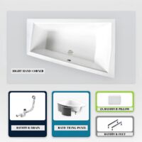 Bañera asimétrica - 170 x 125 cm - Derecha - con Revestimiento - Patas - 2 Reposacabezas - Desagüe Cromado - INTIMA DUO