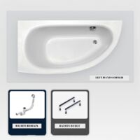 Bañera asimétrica - 150 x 70 cm - Izquierda - sin Revestimiento - con Patas - Asas - Reposacabezas - Desagüe Cromado - MILENA PREMIUM