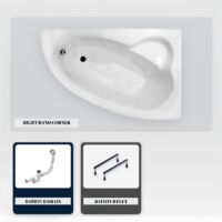 Bañera asimétrica - 150 x 100 cm - Derecha - sin Revestimiento - con Patas - Desagüe Cromado - NATALIA