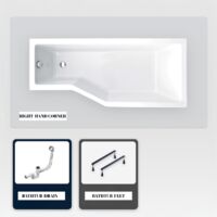 Bañera asimétrica - 170 x 75 cm - Derecha - sin Revestimiento - con Patas - Desagüe Cromado - INTEGRA