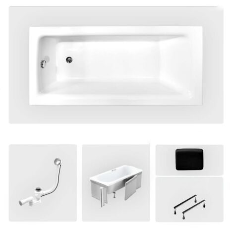 Rechteckige Badewanne - 170 x 75 cm - mit Verkleidung - Füße - Griffe - Kopfstütze - Chromablauf - TALIA PREMIUM