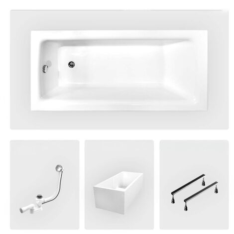 Rechteckige Badewanne - 120 x 70 cm - mit Polystyrol-Verkleidung - Füße - Chromablauf - TALIA