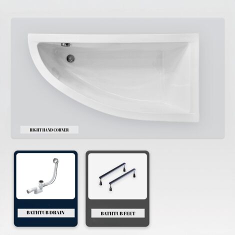 Asymmetrische Badewanne - 140 x 70 cm - Rechts - ohne Verkleidung - mit Füßen - Ablaufgarnitur Chrom - PRAKTIKA