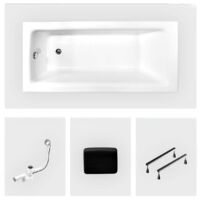 Rechteckige Badewanne - 160 x 75 cm - ohne Verkleidung - mit Füßen - Griffe - Kopfstütze - Chromablauf - TALIA PREMIUM