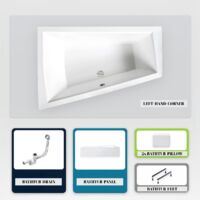 Asymmetrische Badewanne - 170 x 125 cm - Links - mit Verkleidung - mit Füßen - 2 Kopfstützen - Ablaufgarnitur Chrom - INTIMA DUO