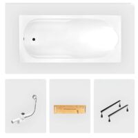 Rechteckige Badewanne - 160 x 70 cm - ohne Verkleidung - mit Füßen - Bambusablage - Chromablauf - BONA