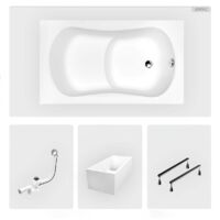 Rechteckige Badewanne - 120 x 70 cm - mit Polystyrol-Verkleidung - Füße - Griffe - Chromablauf - ARIA REHAB