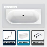 Asymmetrische Badewanne - 160 x 75 cm - Links - mit weißer Verkleidung - mit Füßen - Ablaufgarnitur Chrom - AVITA
