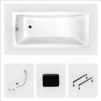 Rechteckige Badewanne - 160 x 70 cm - ohne Verkleidung - mit Füßen - Kopfstütze - Chromablauf - OPTIMA