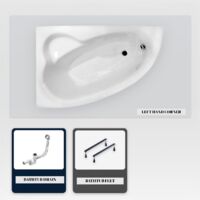 Asymmetrische Badewanne - 150 x 100 cm - Links - mit Verkleidung - mit Füßen - mit Griffen - Kopfstütze - Ablaufgarnitur Chrom - NATALIA PREMIUM