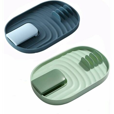 royaluxe - 2 Pièces Support de Couvercle Pliable,Support de Repose Ustensiles de Cuisine, Pose Ustensiles Cuisine Étagère de Repos de Cuillère pour Ustensiles de Cuisine, vert, bleu (1/5)