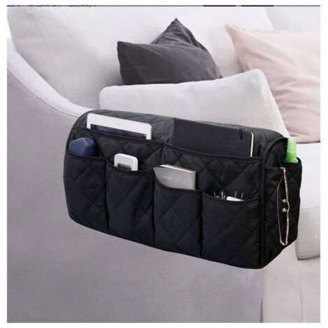royaluxe - Sac de rangement latéral pour accoudoirs de canapé - Économie d’espace - Solide - Grande télécommande pour TV, articles divers, organiseur, sac de rangement noir (1/3)