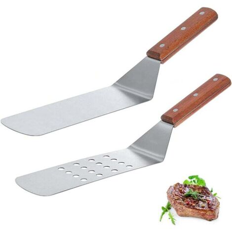 royaluxe - 2 pièces spatule en acier inoxydable manche en bois gril en acier inoxydable Teppanyaki Burger Steak Grill (1/5)