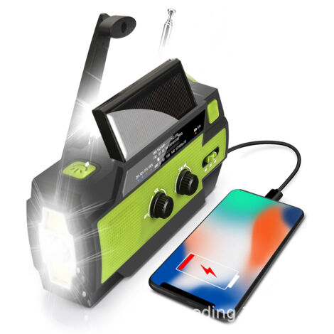 royaluxe - Radio d'urgence Météo 2000mAh (modèle A1) Solaire/manivelle/à Piles Chargeur de Batterie Portable avec AM/FM, Lampe de Poche LED, Alarme SOS pour la Randonnée et l'extérieur (1/3)