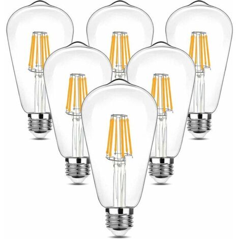 royaluxe - Vintage LED Ampoule Edison, 90-265V 6W (Incandescent équivalent 60W) Ampoule E27, 600LM 2700K LED Blanc Chaud, ST64 Rétro Antique Style Lampe de Décoration, Pour le Restaurant Barre (6 Pièc (1/5)