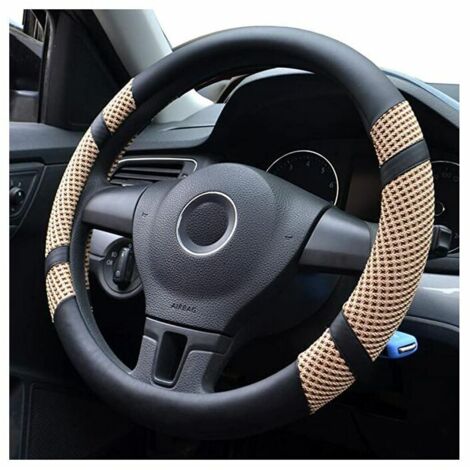 royaluxe - Couvre Volant en Microfibre Cuir Housse Volant Voiture Universelle 38cm,Protege Volant Voiture Antidérapant Respirant Souple Durable Accessoire de Voiture (Beige) (1/5)