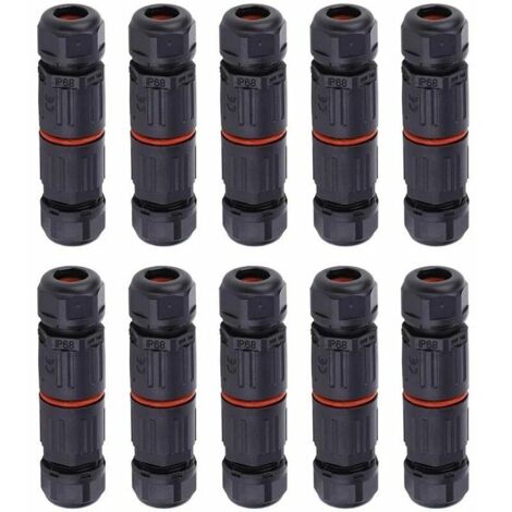 royaluxe - Lot de 10 Fil électrique étanche, connecteur de câble extérieur pour boîte de jonction étanche, IP68 Connecteur de câble électrique étanche pour connecteur 3 broches prise de courant exté (1/5)