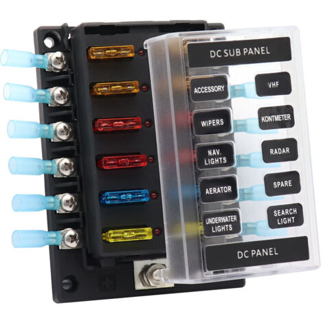 royaluxe - Porte-fusible 12 voies avec voyant de court-circuit, 16 pieces de fusibles ordinaires + 14 cosses a anneau pour tube thermoretractable - (1/5)