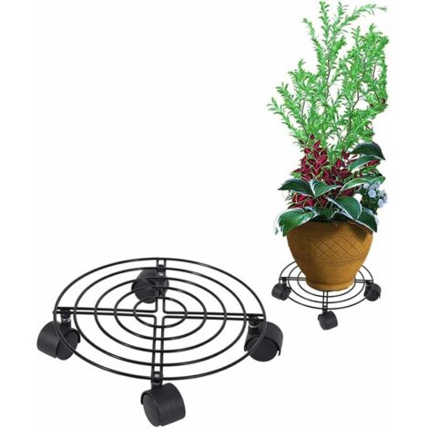 royaluxe - Chariot pour Plantes Palette Caddy, Mobile Dolly Plant Stand Pot Soucoupe avec Roues, Support de Pot de Fleurs à Roulettes/Transportant Diamètre 25cm, Hauteur 6cm Noir - (1/5)