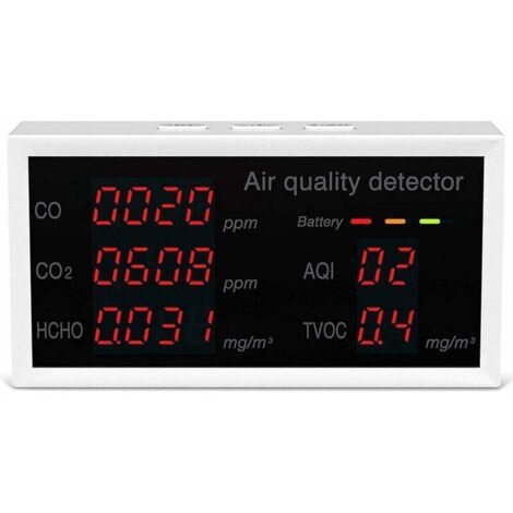 royaluxe - DéTecteur de CO2 Qualité de L'Air DéTecteur CO/CO2/HCHO/TVOC/AQI Testeur de TempéRature et D'Humidité Moniteur de Dioxyde de Carbone Noir pour Vvoiture de Bureau à Domicile Diverses——, (1/5)