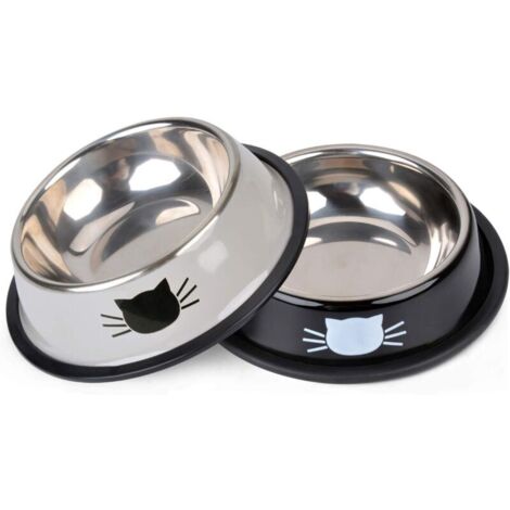 royaluxe - Gamelle Chat, 2 Pièces Bol Chat pour Animaux De Compagnie Bol à Eau en Acier Inoxydable Gamelle pour Chats avec Antidérapant noir et blanc cassé 15.23.5cm, (1/5)