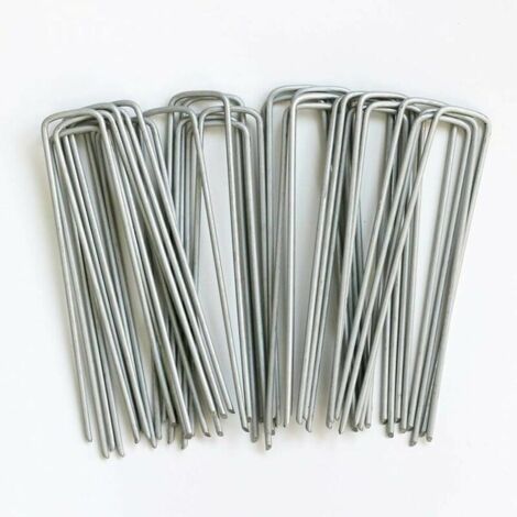 royaluxe - 15 cm 100 pcs Paillage pour plante piquets de jardin galvanisés agrafes de paysage, agrafes de gazon de type U pour gazon artificiel, piquets anti-rouille pour sécuriser les clôtures, barri (1/5)
