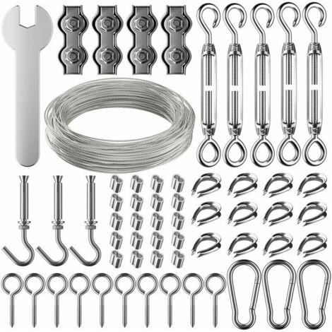 royaluxe - 30m Corde en Acier Inoxydable à Suspendre Kit,2mm Câble en acier inoxydable revêtu avec Tendeur et Crochets,pour Suspension Lumineuse,plante grimpante,corde a linge,rideau pergola,rambarde. (1/5)
