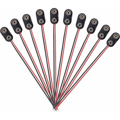royaluxe - 10 Pièces Connecteurs à Clip de Batterie 9V Clip de Batterie en Plastique de Type I Connecteur à Pince de Batterie PP3 avec Câbles Volants de 150 mm— (1/5)
