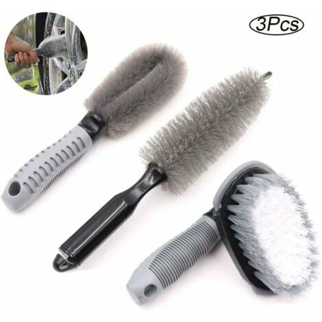 royaluxe - Kit de brosse de nettoyage de roue de voiture 3 pièces, brosse de roue en alliage, outil de lavage de brosse de pneu, pour roues, jantes, tuyaux d'échappement, automobiles, motos (1/5)