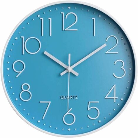 royaluxe - Horloge murale silencieuse 12 dans horloge de cuisine Quartz à piles moderne décor à la maison horloge bureau classe salon chambres (Bleu) (1/5)