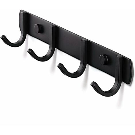 royaluxe - Porte Manteau Mural, Patères Porte Manteaux Design En Acier Inoxydable, Patères Salle De Bains Solide pour Chambre Bureau Noir (4 Hook), (1/5)