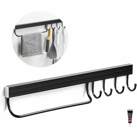 royaluxe - Crochet pour Ustensiles de Cuisine Auto-Adhésif Porter Serviette Support Mural en Aluminium pour Ustensiles de Cuisine Chambre Astuce ou Salle de Bain avec 4 crochets sans trous (1/5)