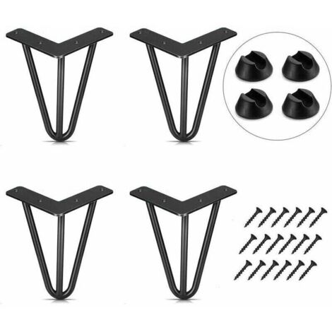 Lot de 4 Pied de Table 15cm Pied Meubles DIY pour Table à Manger Basse Bureau Noir + Protège Pieds et Vis (1/4)